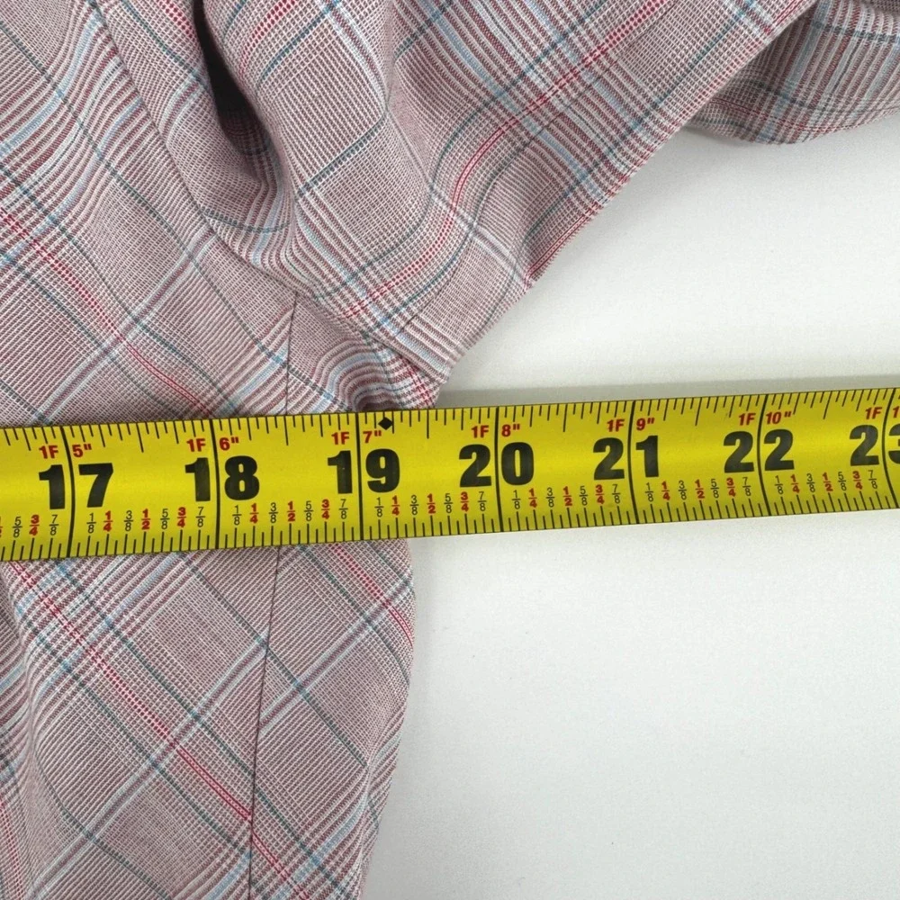 Etcetera Plaid Cotton Blazer Women's 12 Pink Blue Tailored Stretch Career Office